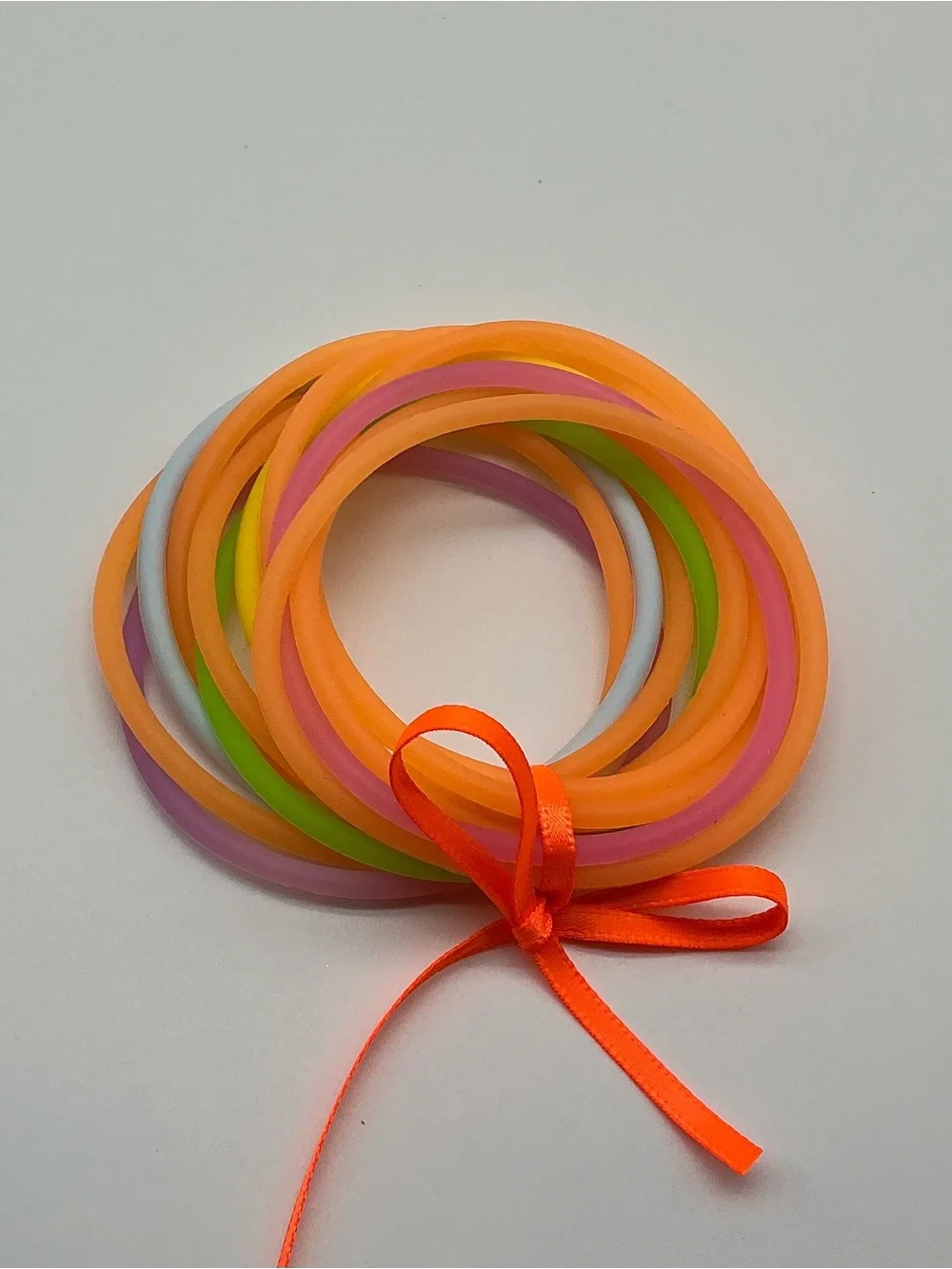 Neon Orange and Pastel Rainbow 80s Barrettes & 12 Jelly Bracelets